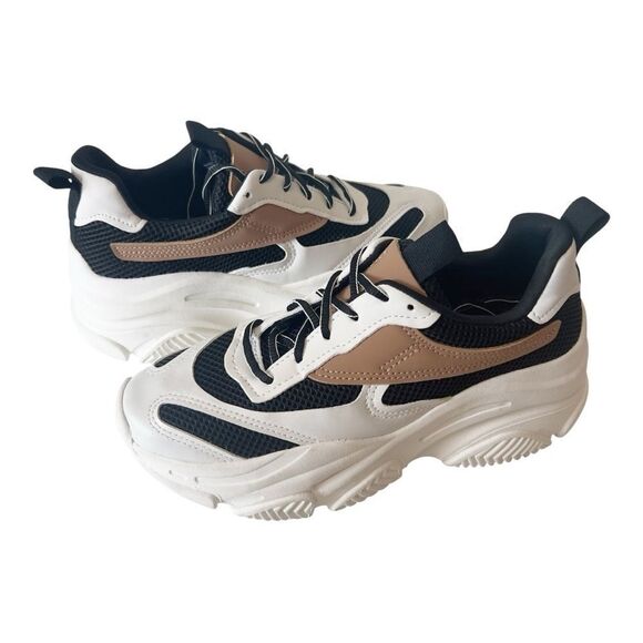 SM New York Shoes - SM New York Womens White Black Tan Platform Fashion Athletic Sneakers Size 6